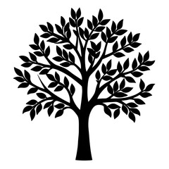 Obraz premium Simple Silhouette of a Tree with Leaves and Branches in Black Color