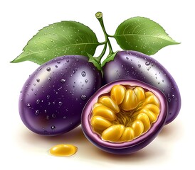 Obraz premium Fresh Purple Plum with Water Droplets and Sliced Interior Close-Up