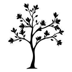 Elegant black and white vector tree with stylized leaves illustration art