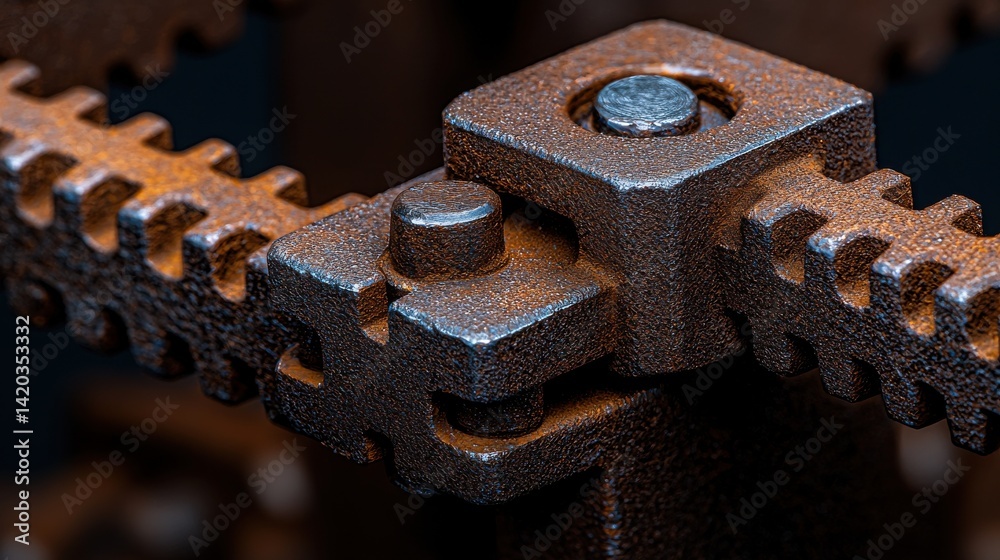 Poster A close up of a rusty metal object with a bolt in the middle