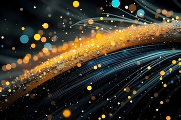 Obraz premium Golden sparkles scattered across a deep black background, creating a shimmering and elegant visual effect