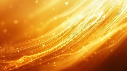 Golden light waves gracefully undulate against a deep black background, creating a striking contrast and dynamic visual effect.