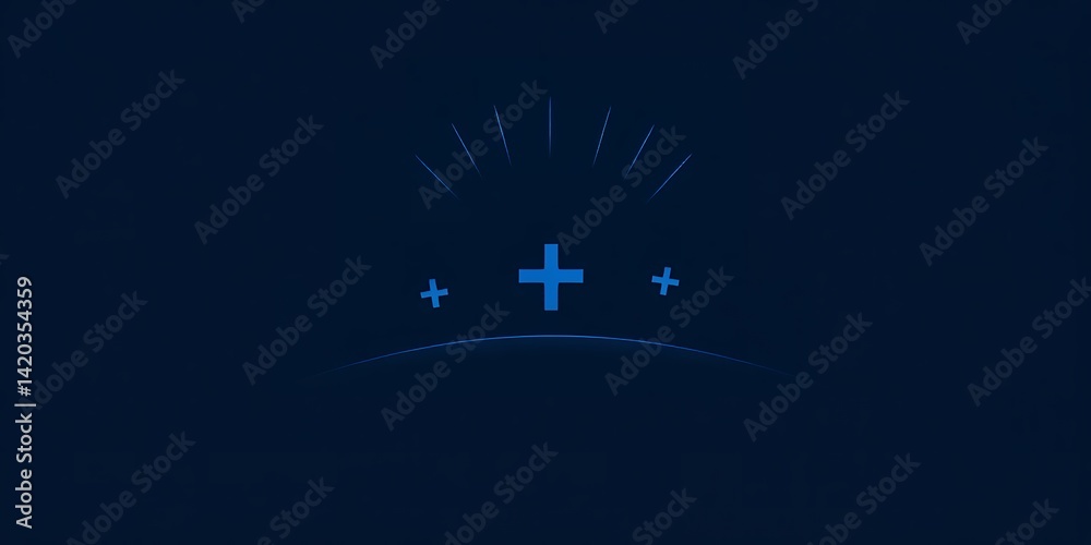 Poster abstract blue background with plus signs and radiating lines creating a modern design element