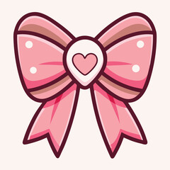 Cute Pink Bow with Heart Center Illustration for Valentines Day