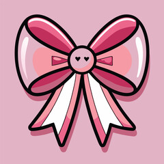 Cute Pink Cartoon Bow with Heart Eyes Illustration