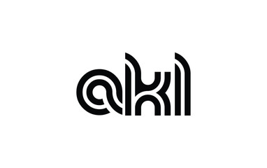 AKL Creative Unique Modern Letter Logo Design. Stylized logo featuring a unique letter design, presenting abstract minimalist aesthetics and modern appeal.