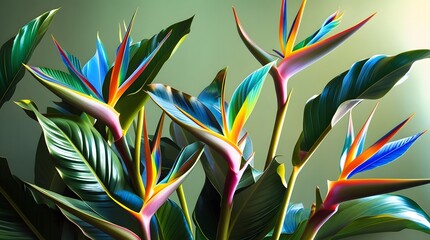 Tropical Bird of Paradise Plant with Sharp Orange and Blue Petals – Ideal for Decorative Artwork