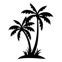 Obraz premium Two Palm Trees Silhouette on a Tropical Island Paradise Concept Art