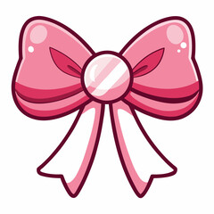Pink Cartoon Bow with Pearl Center Illustration for Design