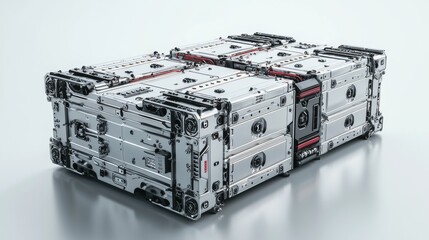 Futuristic storage crate design featuring metallic materials and intricate detailing