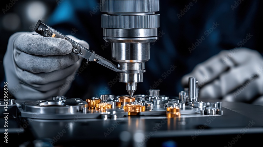 Poster a man is working on a machine with a pair of gloves on