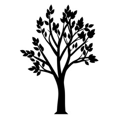 Silhouette of a Lush Tree with Dense Leaves Against White Background