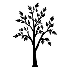 Fototapeta premium Black Silhouette of a Tree with Leaves and Branches Isolated on White
