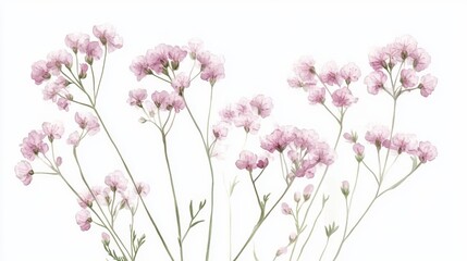 Obraz premium Delicate Watercolor Illustration of Light Pink Gypsophilia Flowers with Intricate Shading and Enchanting Lighting Effects in a Soft Floral Composition
