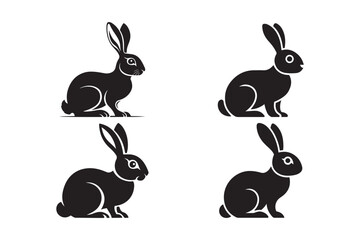 Fototapeta premium Rabbit Silhouette Vector Icons Black Bunny Illustrations on White Background