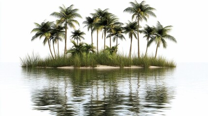 Fototapeta premium Tropical island, palm trees, ocean, reflection, paradise, travel brochure