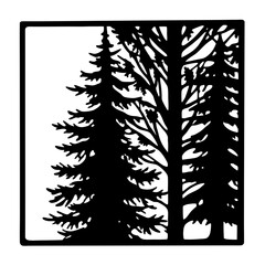 Fototapeta premium Silhouette of trees inside a square frame creating a cutout design