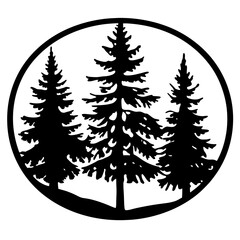 Three pine trees in a circle, a minimalist black and white design
