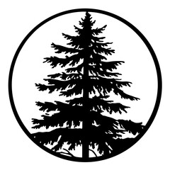 Silhouette of Evergreen Tree Encased in Circular Frame Nature Art Design
