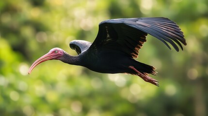 Naklejka premium A single bird is gracefully flying against a blurry backdrop