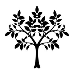 Obraz premium Stylized black tree silhouette with leaves against a white background image
