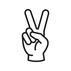 Black Hand Gesture Icon Featuring a Peace or Victory Sign Representing Harmony, Triumph, and Symbolic Expression for Communication Editable Vector Illustration Isolated on a White Background