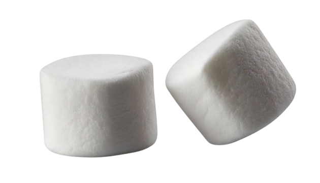 Two white color marshmallows floating sweets light isolated on solid white background