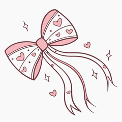 Cute Pink Bow with Hearts and Sparkles Illustration