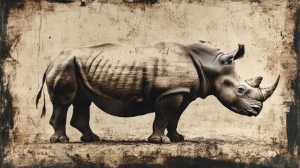 Obraz premium Rhino standing, savanna background, wildlife art