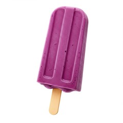 Delicious purple popsicle with a wooden stick isolated on white background