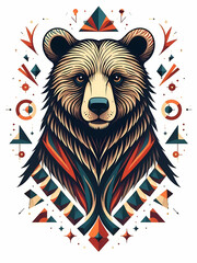 A detailed and artistic illustration of a bear with a geometric design, centered on a white background.