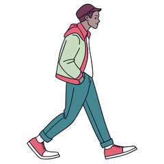 Young Man Walking Side Profile Illustration Casual Outfit