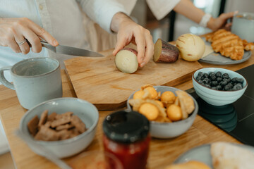 A couple having breakfast in the kitchen
