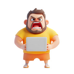 Angry Bearded Man with Laptop, 3D Render
