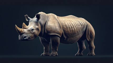 Obraz premium White rhino standing, dark background, wildlife conservation