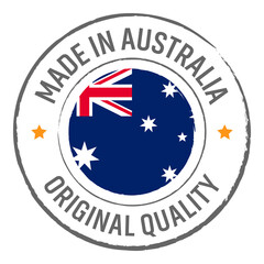 Made in Australia stamp logo with national flag illustration isolated png transparent