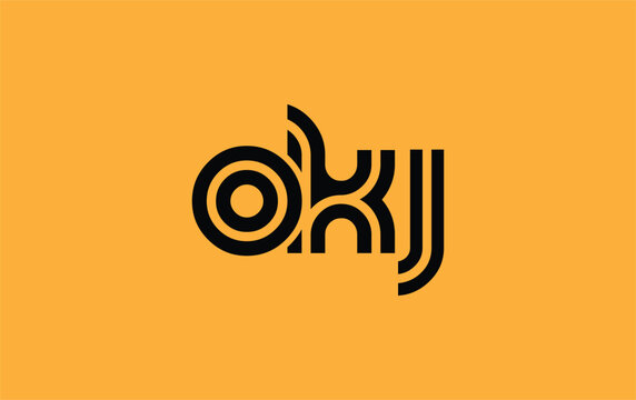 OKJ Creative Unique Modern Letter Logo Design. Stylized logo featuring a unique letter design, presenting abstract minimalist aesthetics and modern appeal.