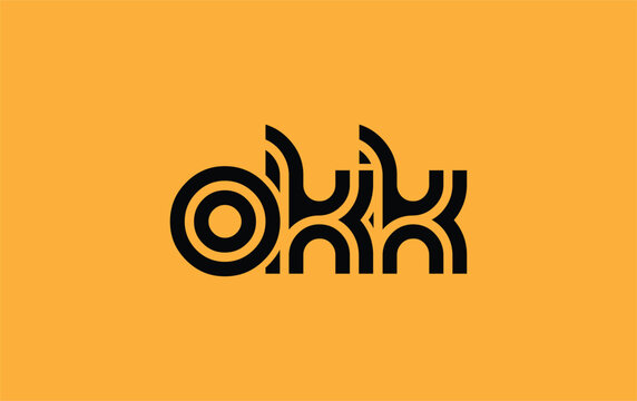 OKK Creative Unique Modern Letter Logo Design. Stylized logo featuring a unique letter design, presenting abstract minimalist aesthetics and modern appeal.