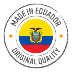 Made in Ecuador stamp logo with national flag illustration isolated png transparent
