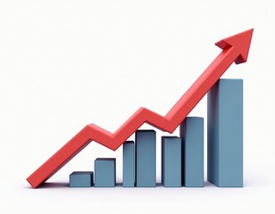 Upward Trend 3D Render of Growing Bar Graph with Red Arrow