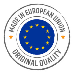 Made in European Union stamp logo with national flag illustration isolated png transparent