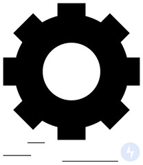 Bold black gearwheel graphic symbolizing functionality, mechanics, and innovation. Ideal for technology, process, industry, automation, engineering productivity and teamwork themes. Flat simple