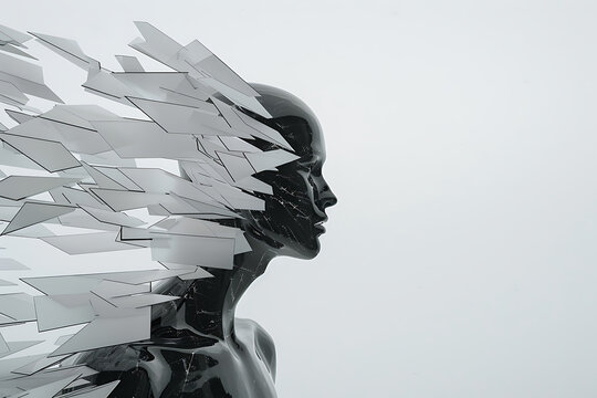 digital chaos, code fragments explode in a surreal display, with broken ui windows and distorted faces, creating a digital overload aesthetic