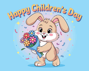 2d vector illustration card happy celebration day children day design printable with lettering and design element 
