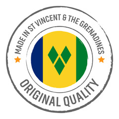Made in Saint Vincent and the Grenadines stamp logo with national flag illustration isolated png transparent