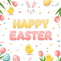 Fototapeta premium Happy Easter - Pastel Spring Typography Poster