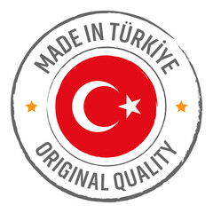 Made in Turkiye stamp logo with national flag illustration isolated png transparent