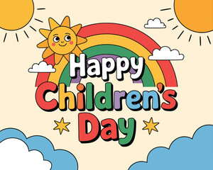 Obraz premium 2d vector illustration card happy celebration day children day design printable with lettering and design element 