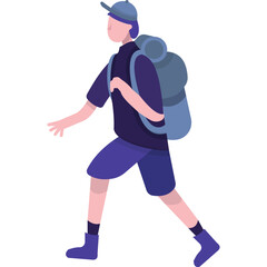 Hiker character with backpack tourist flat icon
