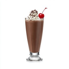 Chocolate milkshake with cherry isolated on white background